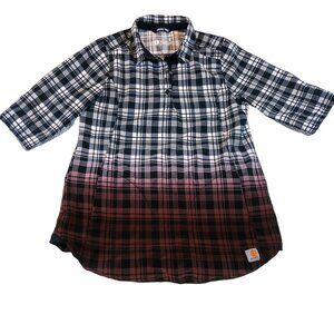 Women's Carhartt Force Plaid Dip Dye Flip Short Sleeve Size Small